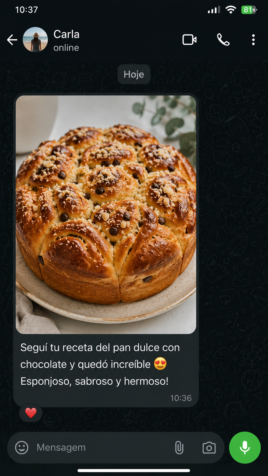 Mensaje de WhatsApp de Carla