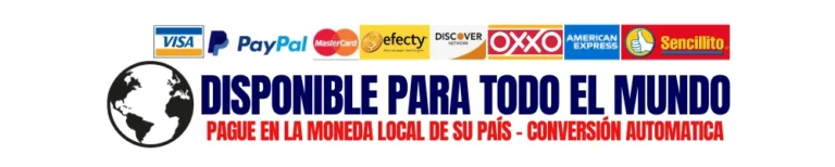 Disponible para todo el mundo. Paga en la moneda local de tu país con conversión automática. Visa, PayPal, Mastercard, OXXO, American Express y más.