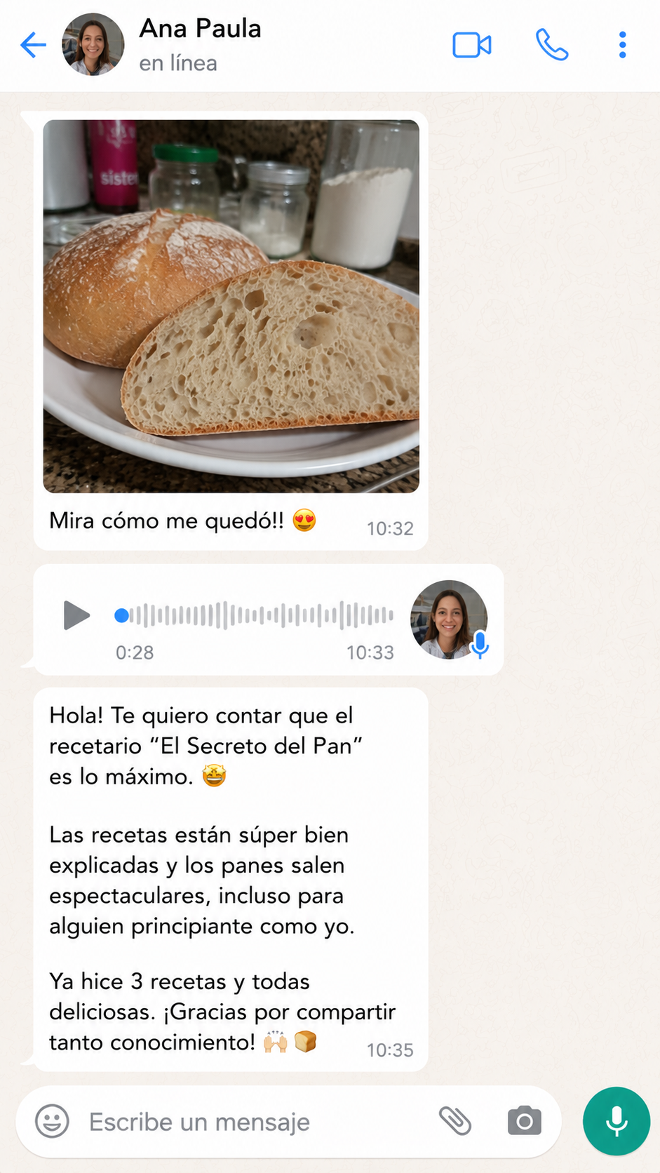 Mensaje de WhatsApp de Ana Paula